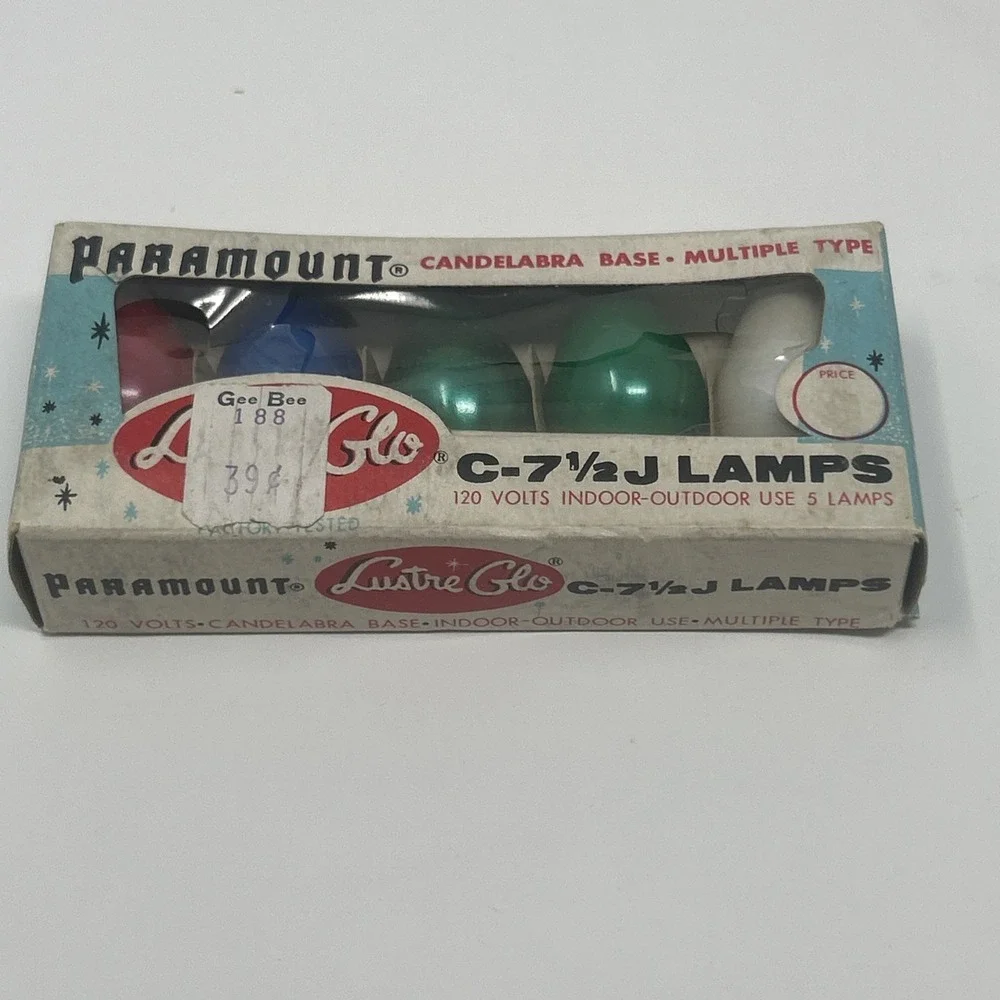Vtg Paramount Lustre Glo Replacement Bulbs C-7 1/2 J Lamps 120 Volt In/Outdoor